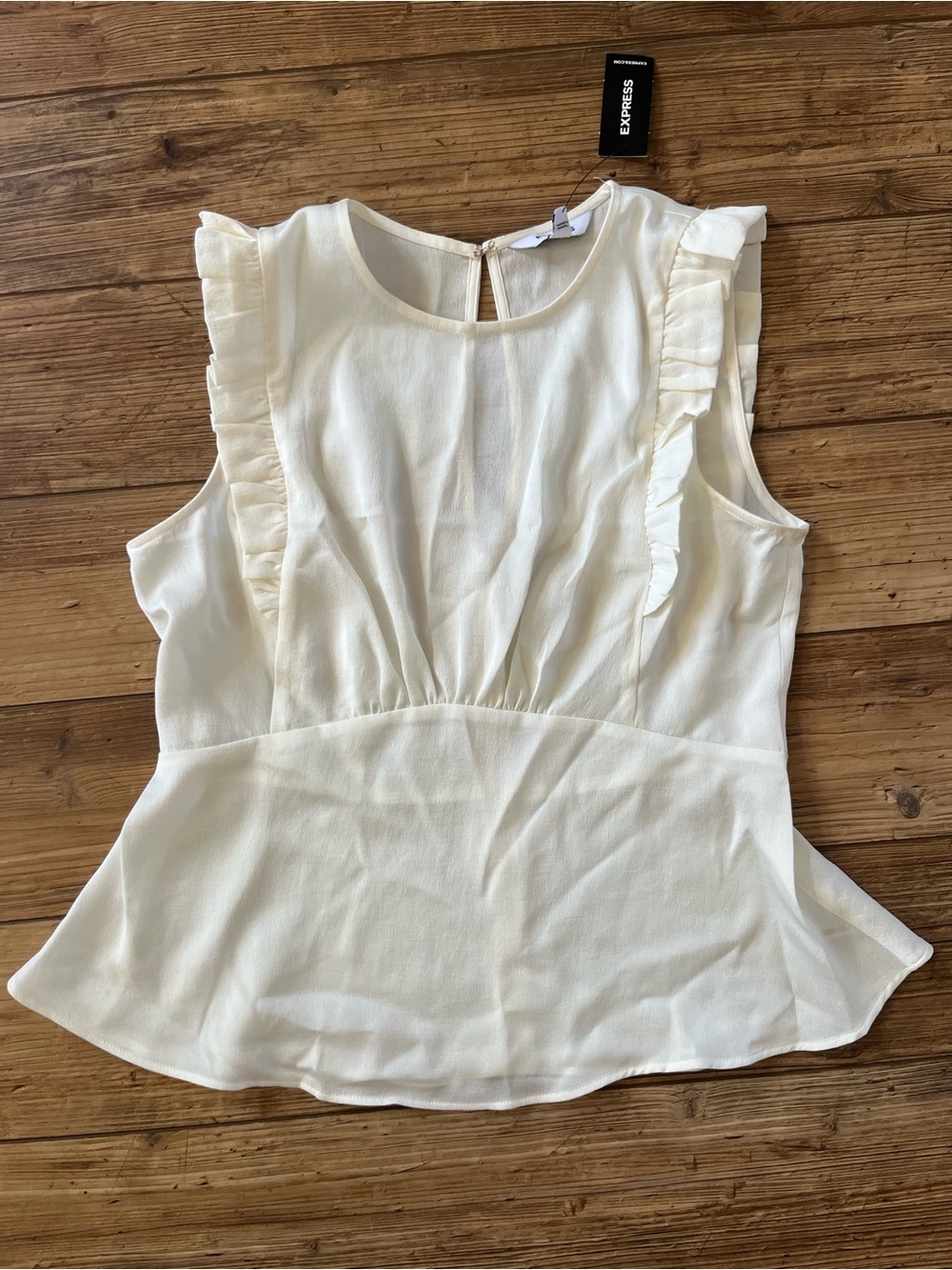 Express Cream Ruffle Peplum Sleeveless Top